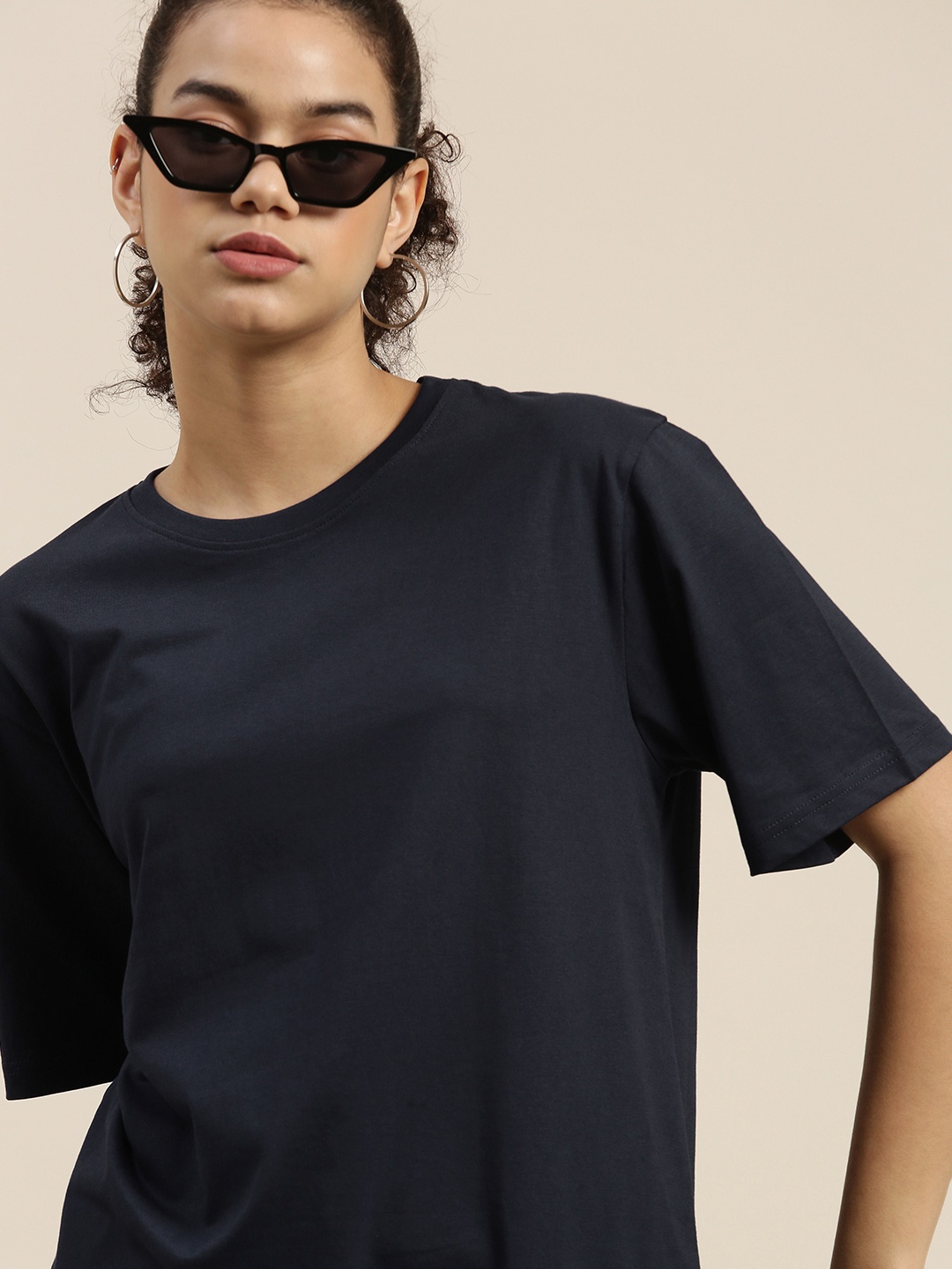 

DILLINGER Women Navy Blue Loose Pure Cotton T-shirt