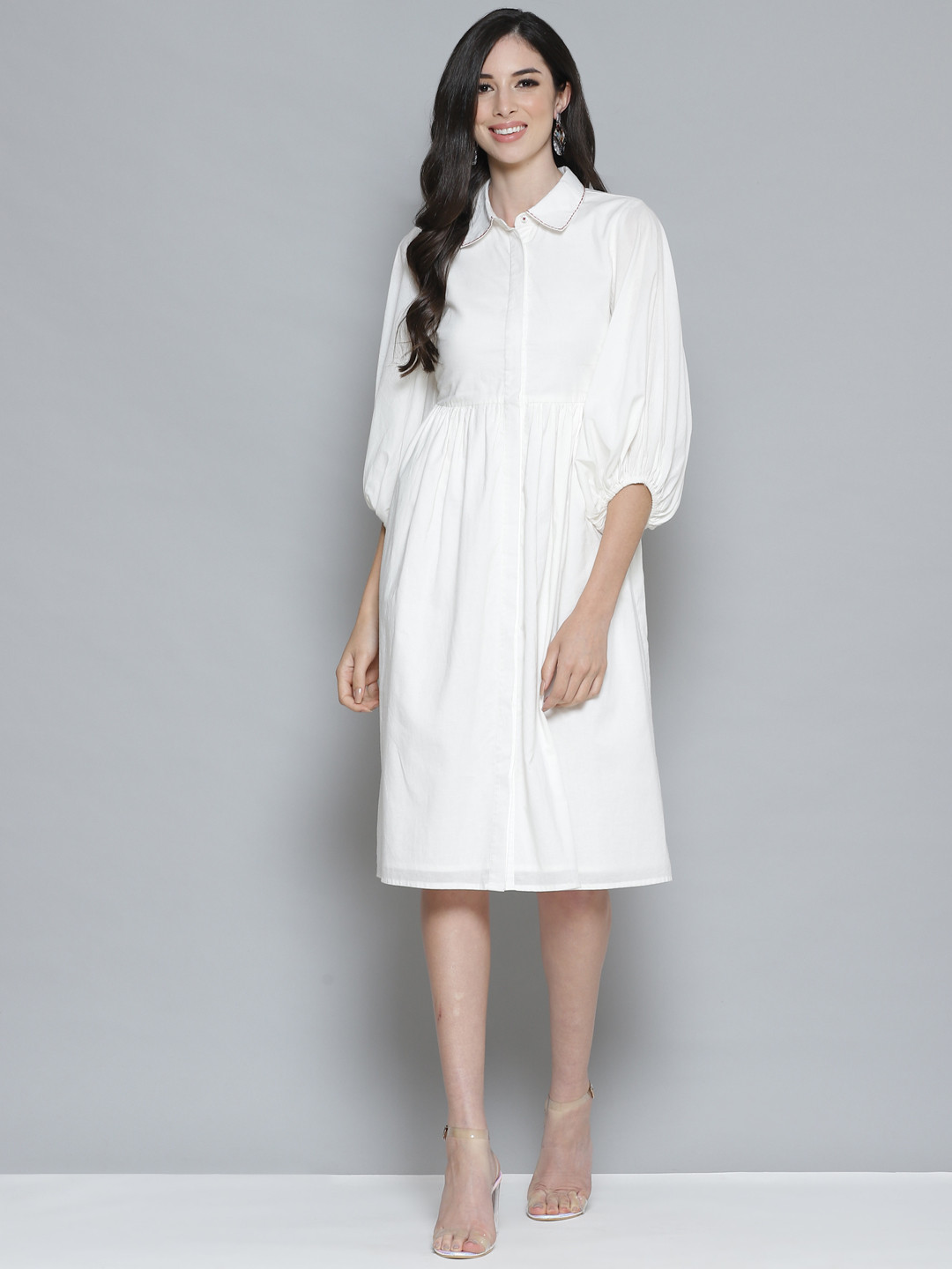

Femella White Button Down Shirt Midi Dress