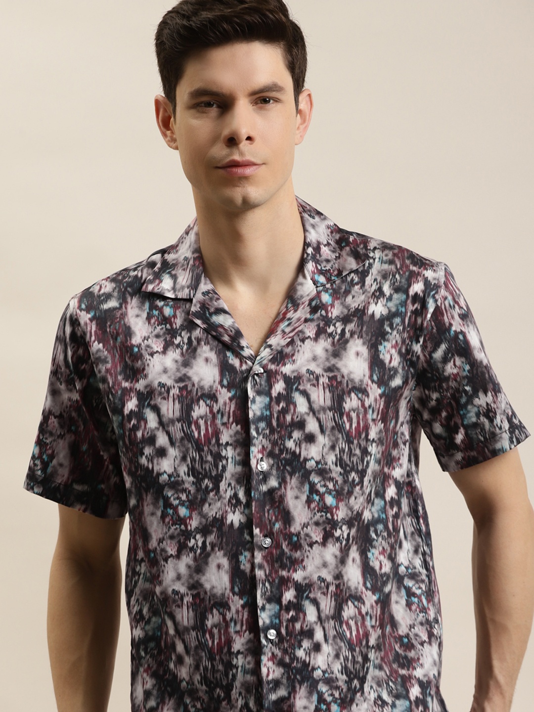 

Hancock Men Grey Opaque Printed Casual Shirt