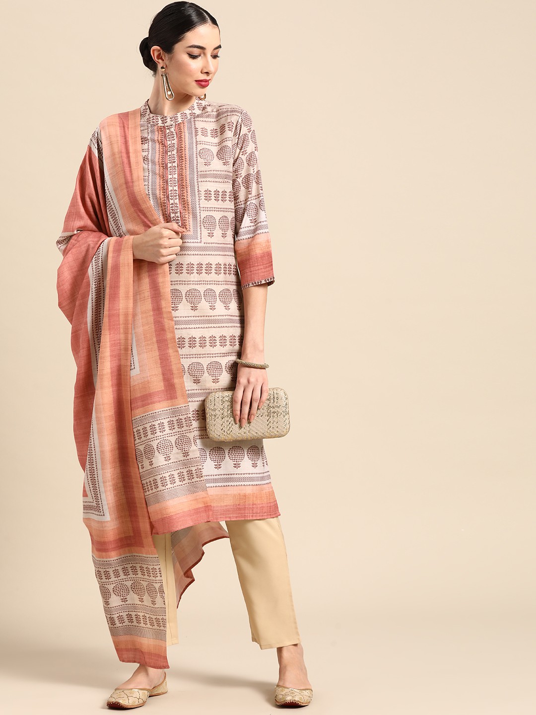 

Anouk Women Pink Printed Regular Kurti with Palazzos & With Dupatta