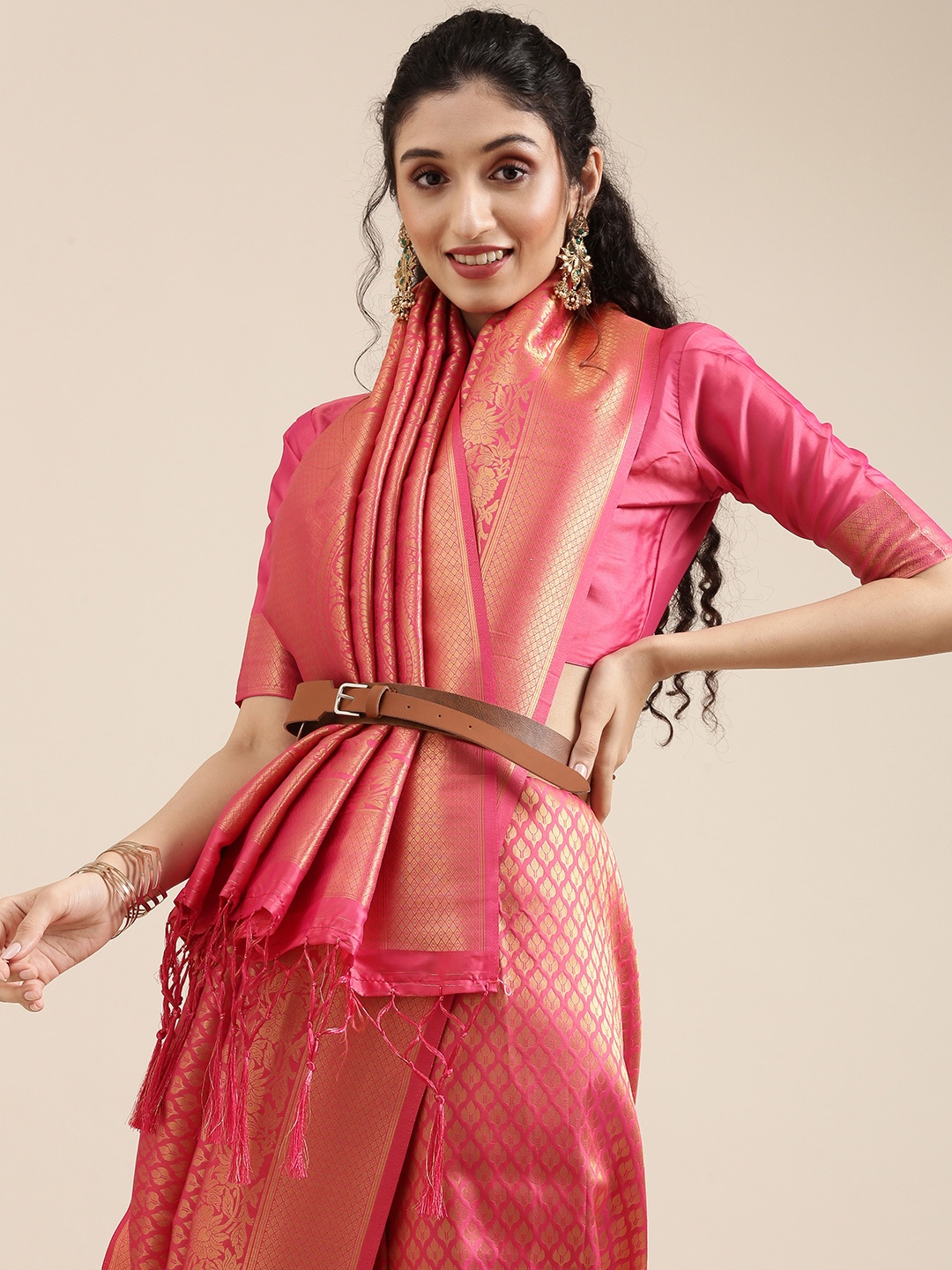

Saree mall Red Ethnic Motifs Zari Silk Blend Banarasi Sarees