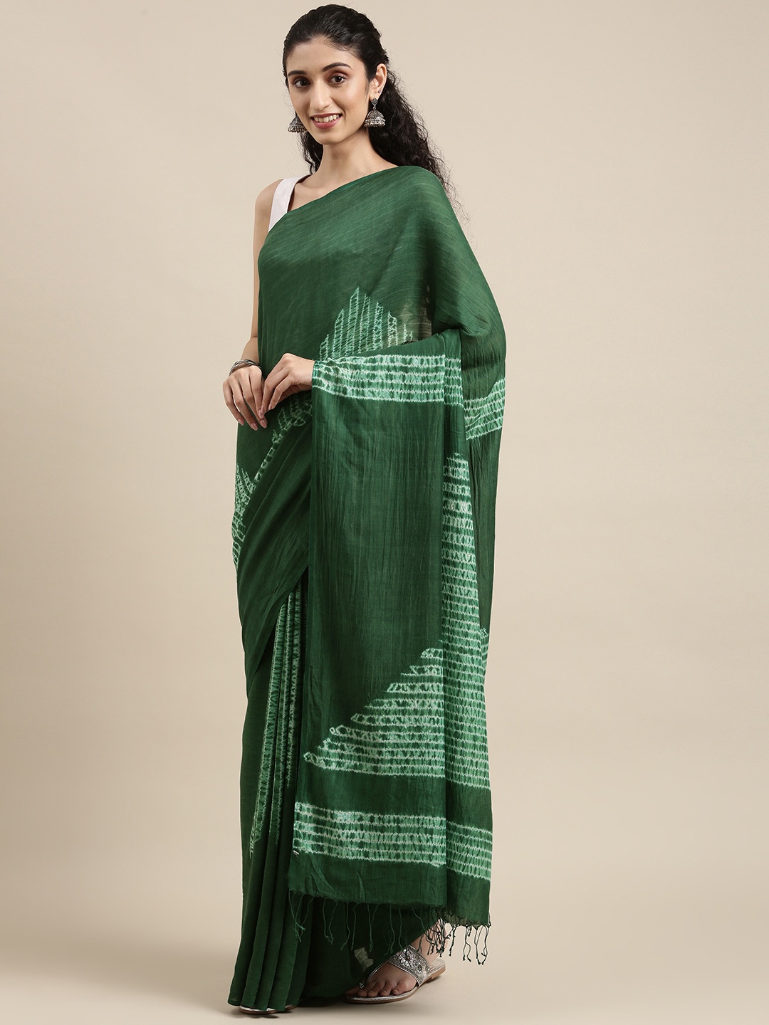 

ArtEastri Green Pure Cotton Taant Saree