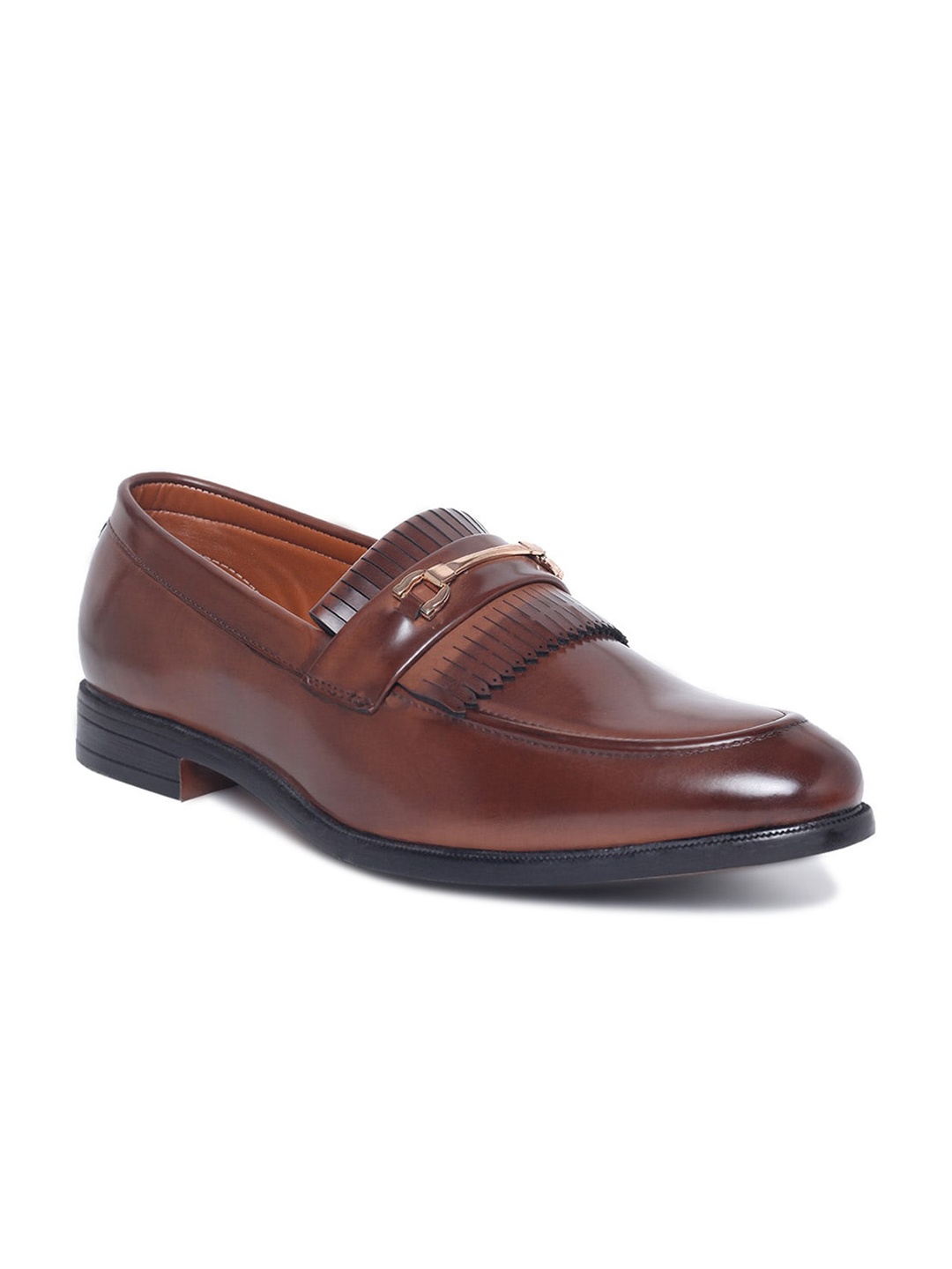 

MUTAQINOTI Men Brown Solid Patent Leather Loafers With Laser Cuts