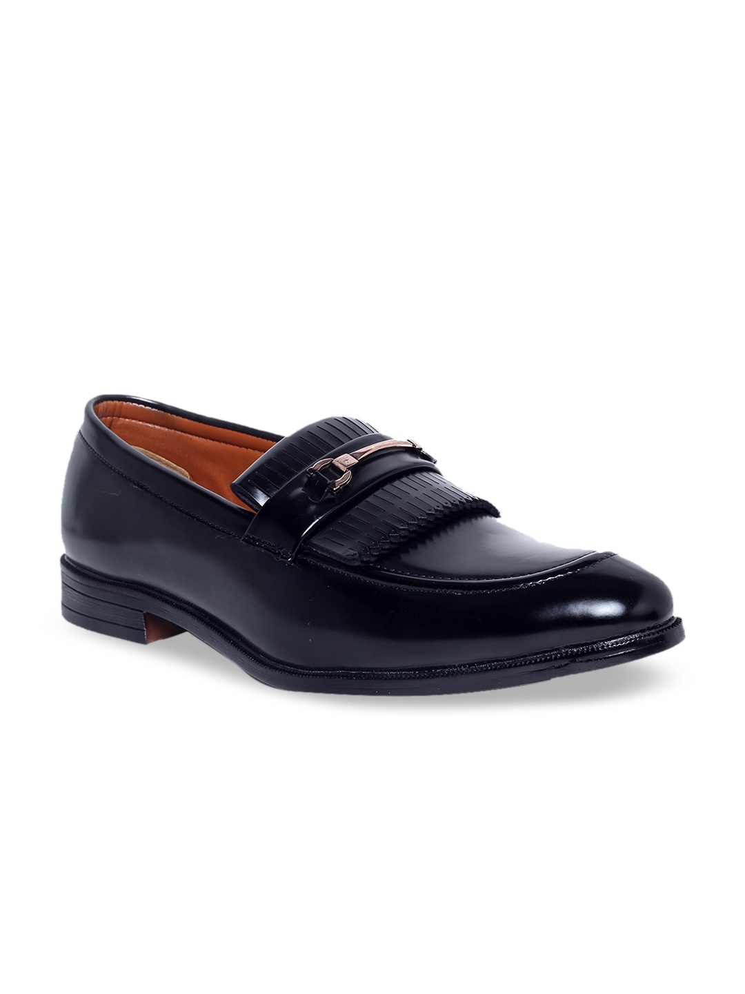 

MUTAQINOTI Men Black Solid Patent Leather Loafers With Laser Cuts