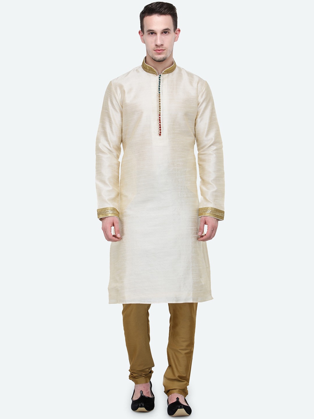 

RG DESIGNERS Men Cream-Coloured Regular Kurta with Churidar
