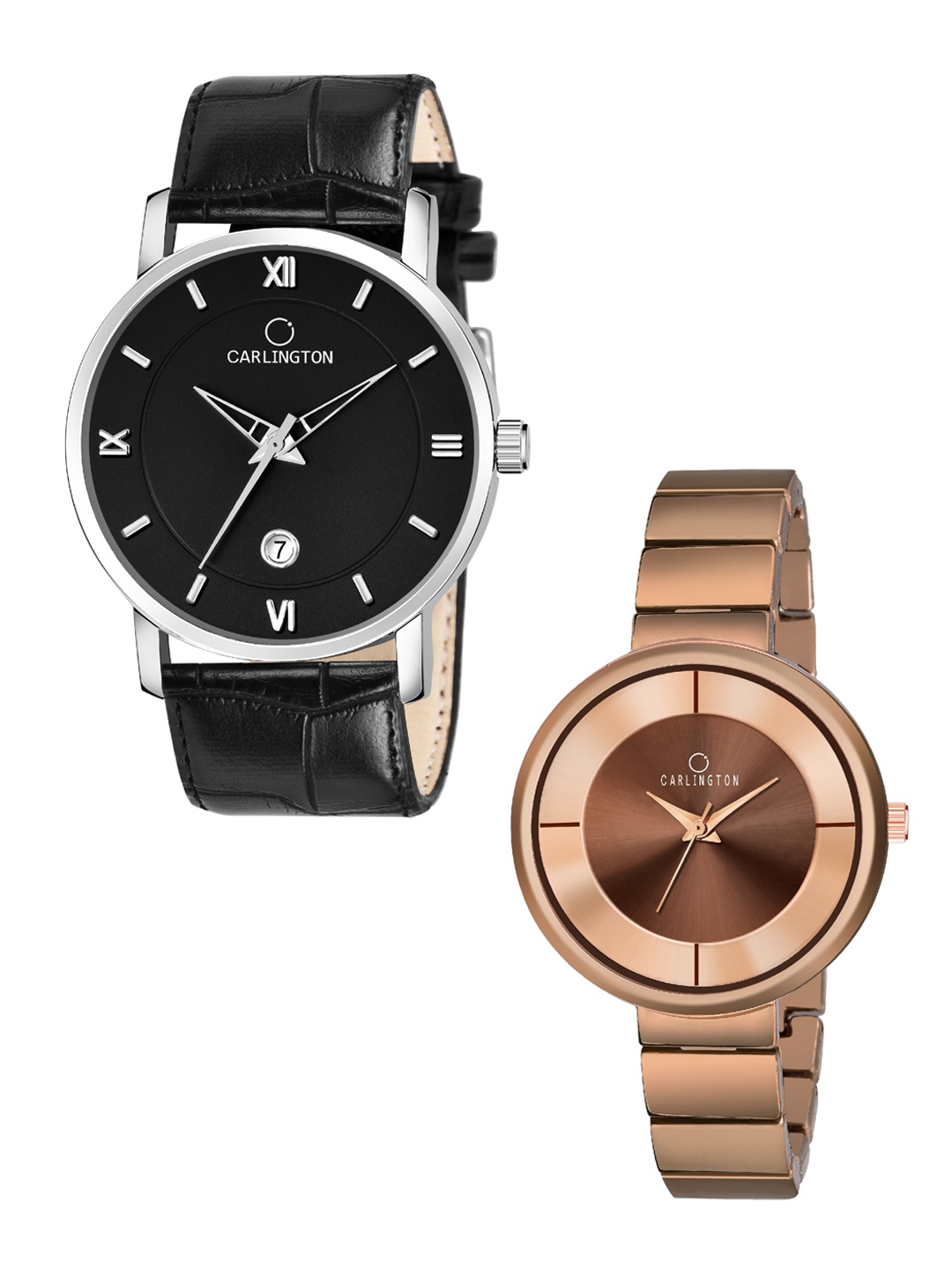 

CARLINGTON Unisex Black Dial & Multicoloured Leather Bracelet Style Straps Analogue Watch Combo G02L Black