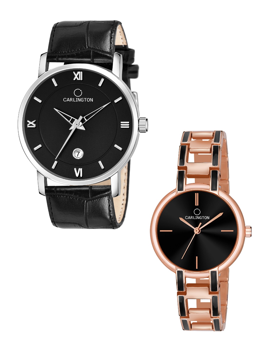 

CARLINGTON Unisex Set of 2 Analogue Watch - Combo G02L Black - CK Black