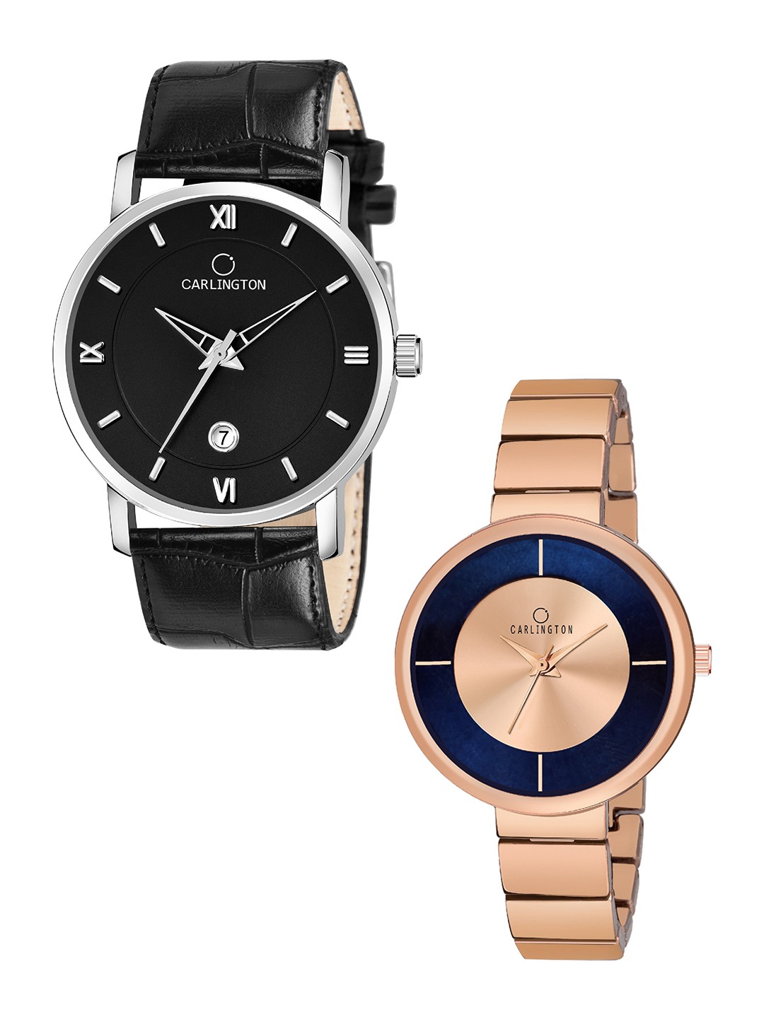 

CARLINGTON Unisex Pack of 2 Multicoloured Dial & Bracelet Style Straps Analogue Watches, Black