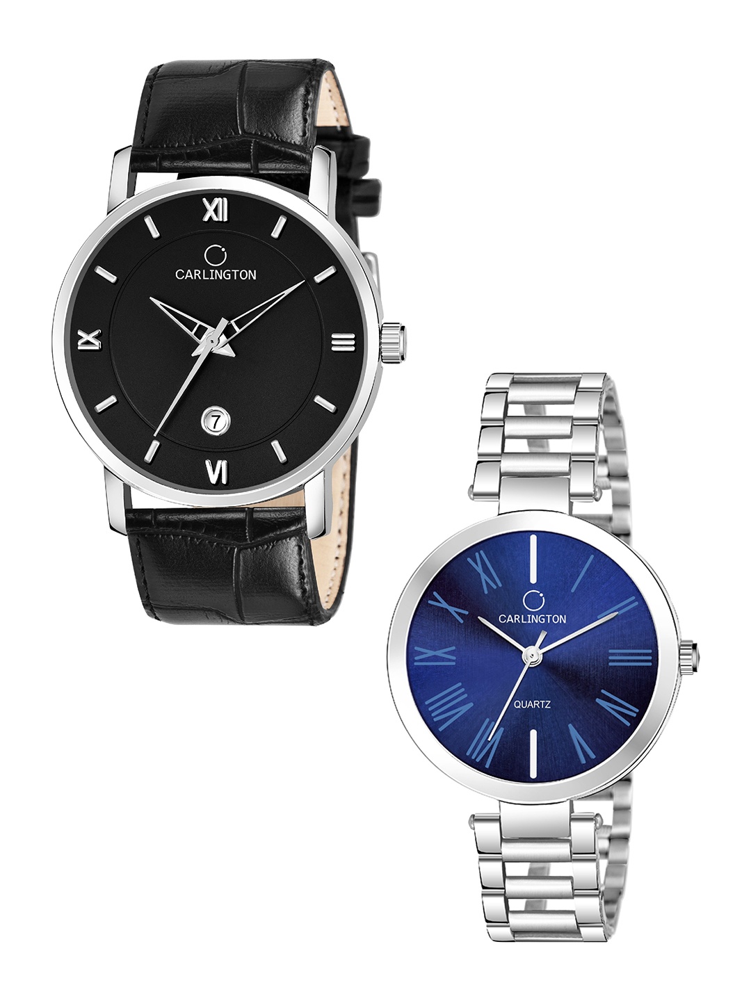 

CARLINGTON Unisex Set Of 2 Leather Straps Analogue Watch Combo G02L Black