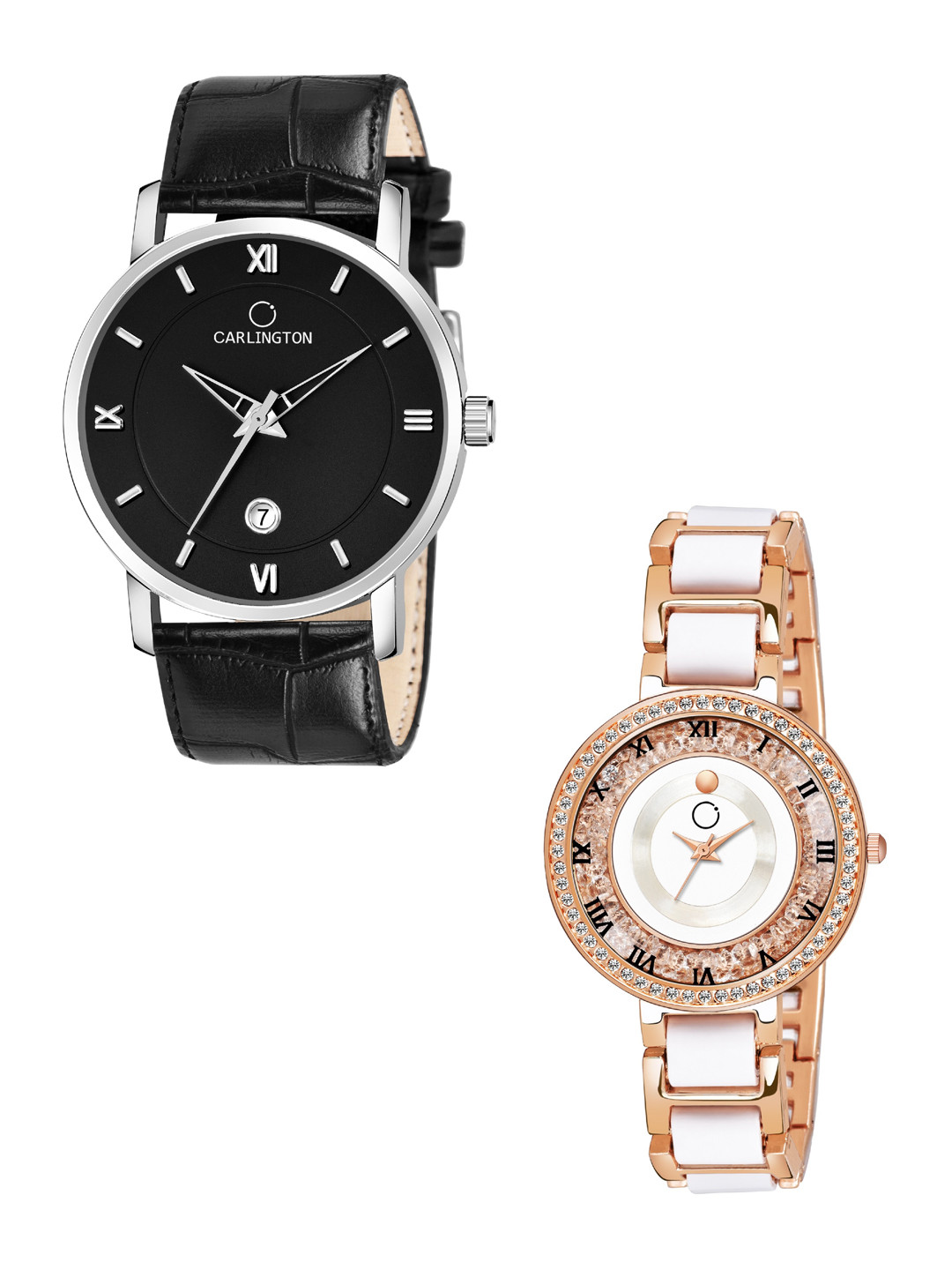 

CARLINGTON Unisex Set Of 2 Leather Bracelet Style Straps Analogue Watch Combo G02L Black