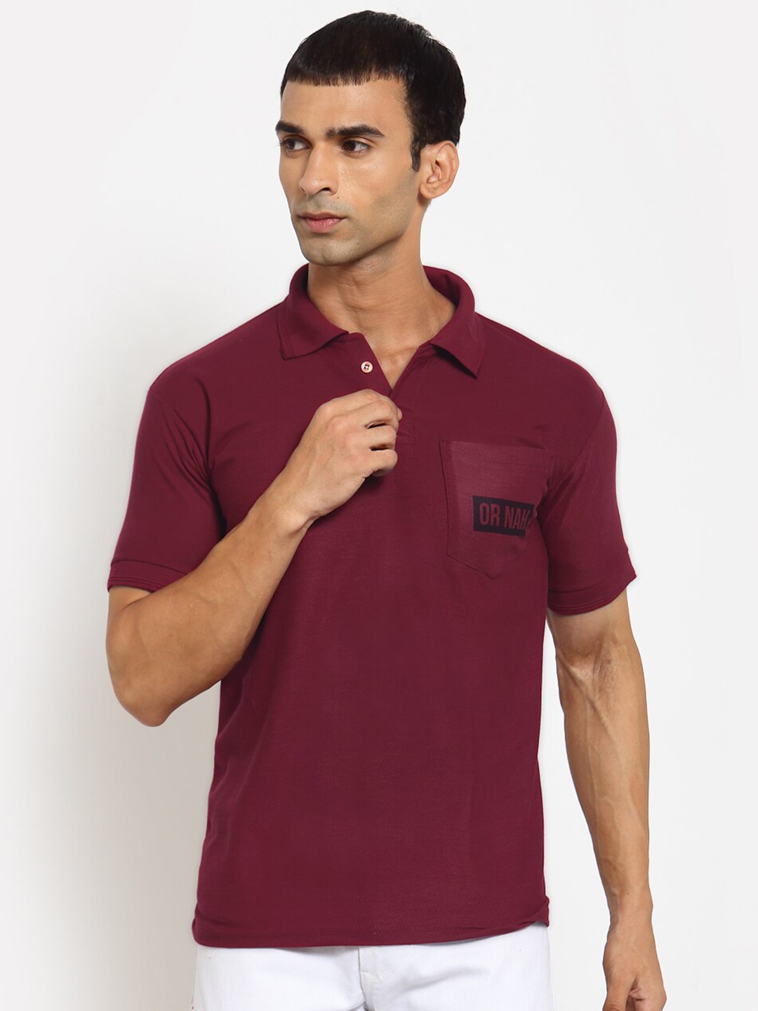 

KLOTTHE Men Maroon Polo Collar Pockets T-shirt