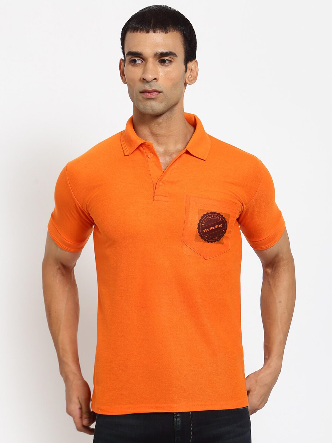 

KLOTTHE Men Orange Polo Collar Pockets T-shirt