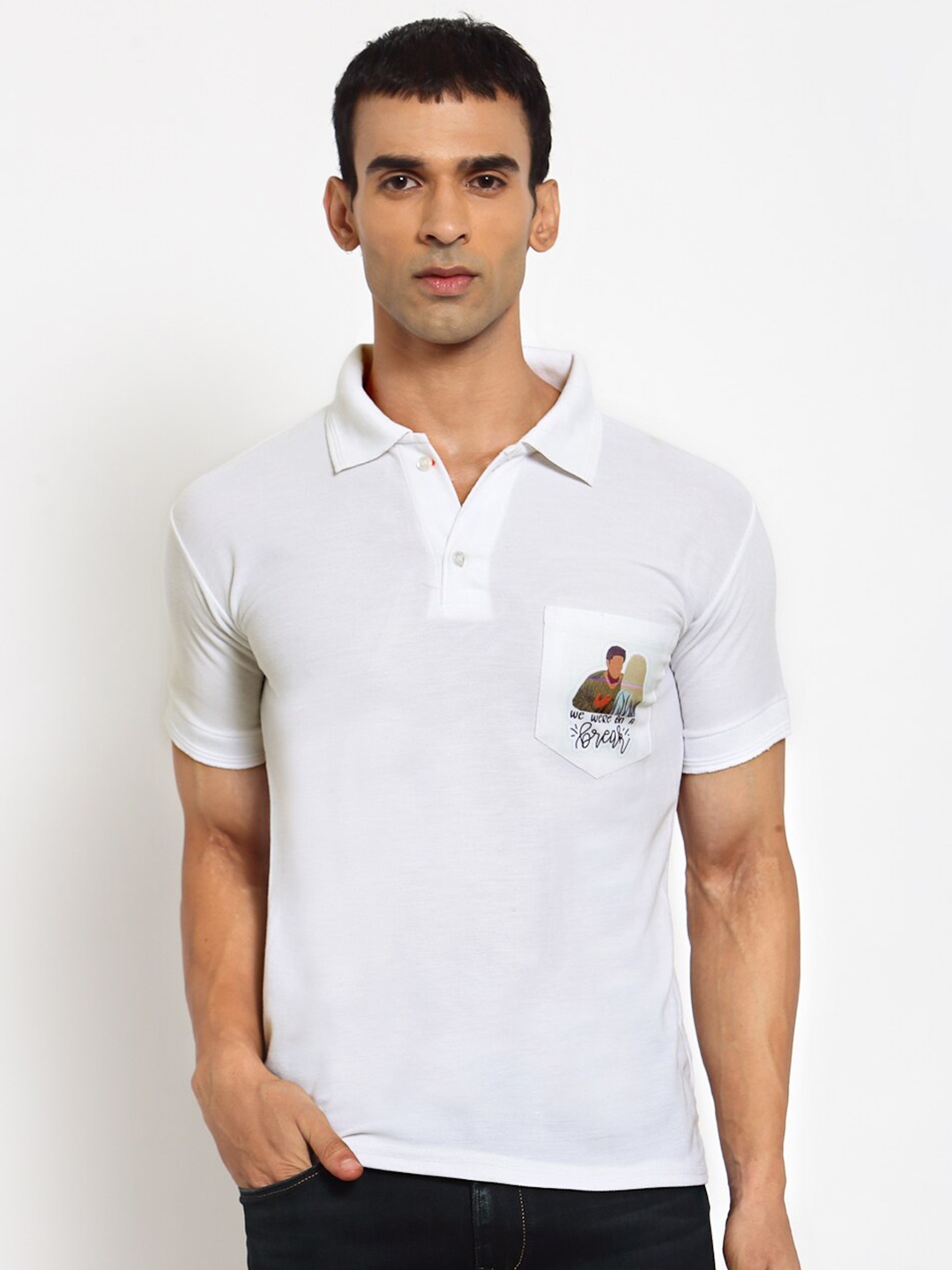 

KLOTTHE Men White & Multicoloured Solid Polo Collar T-shirt