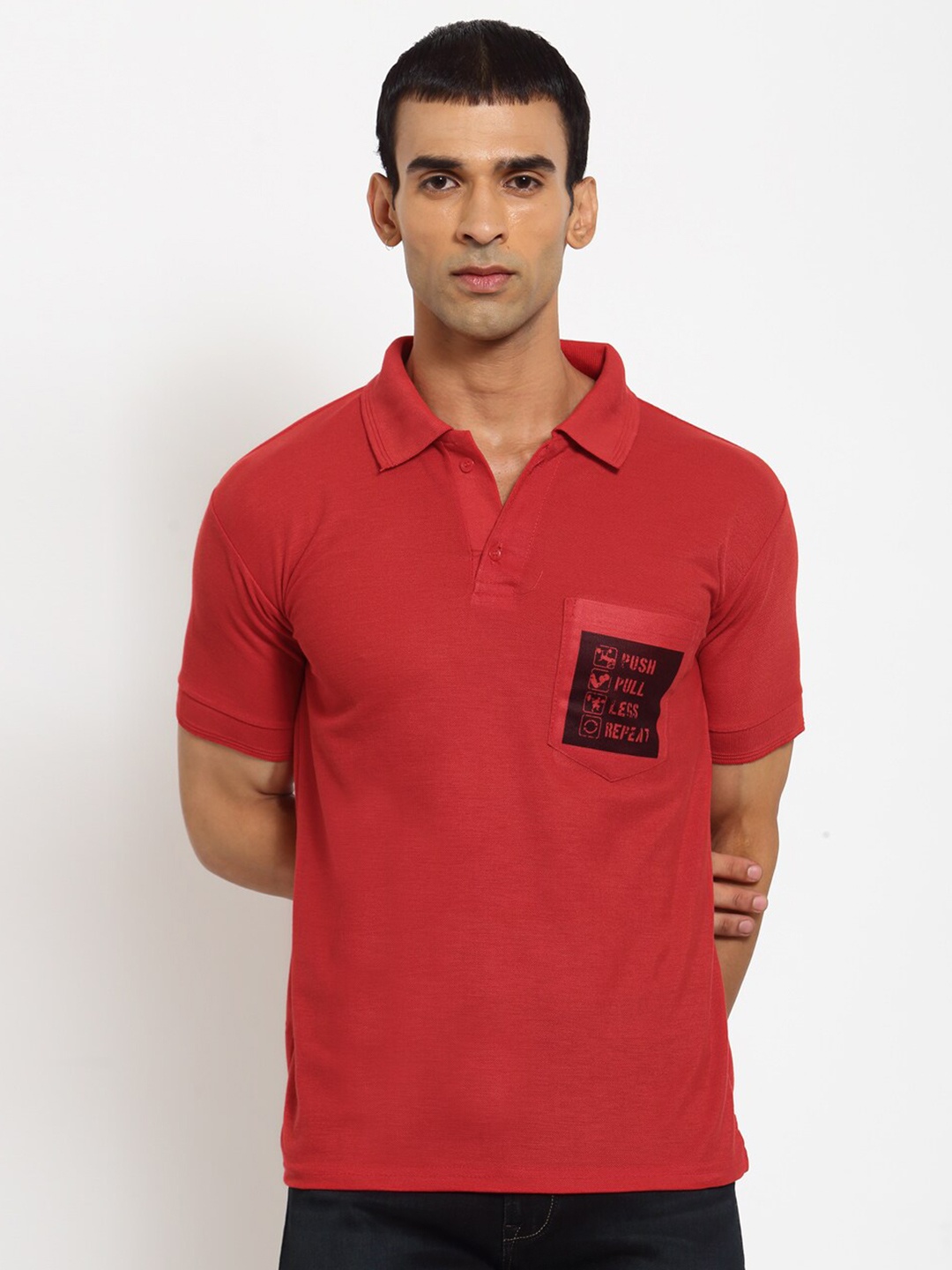 

KLOTTHE Men Red Printed Polo Collar T-shirt