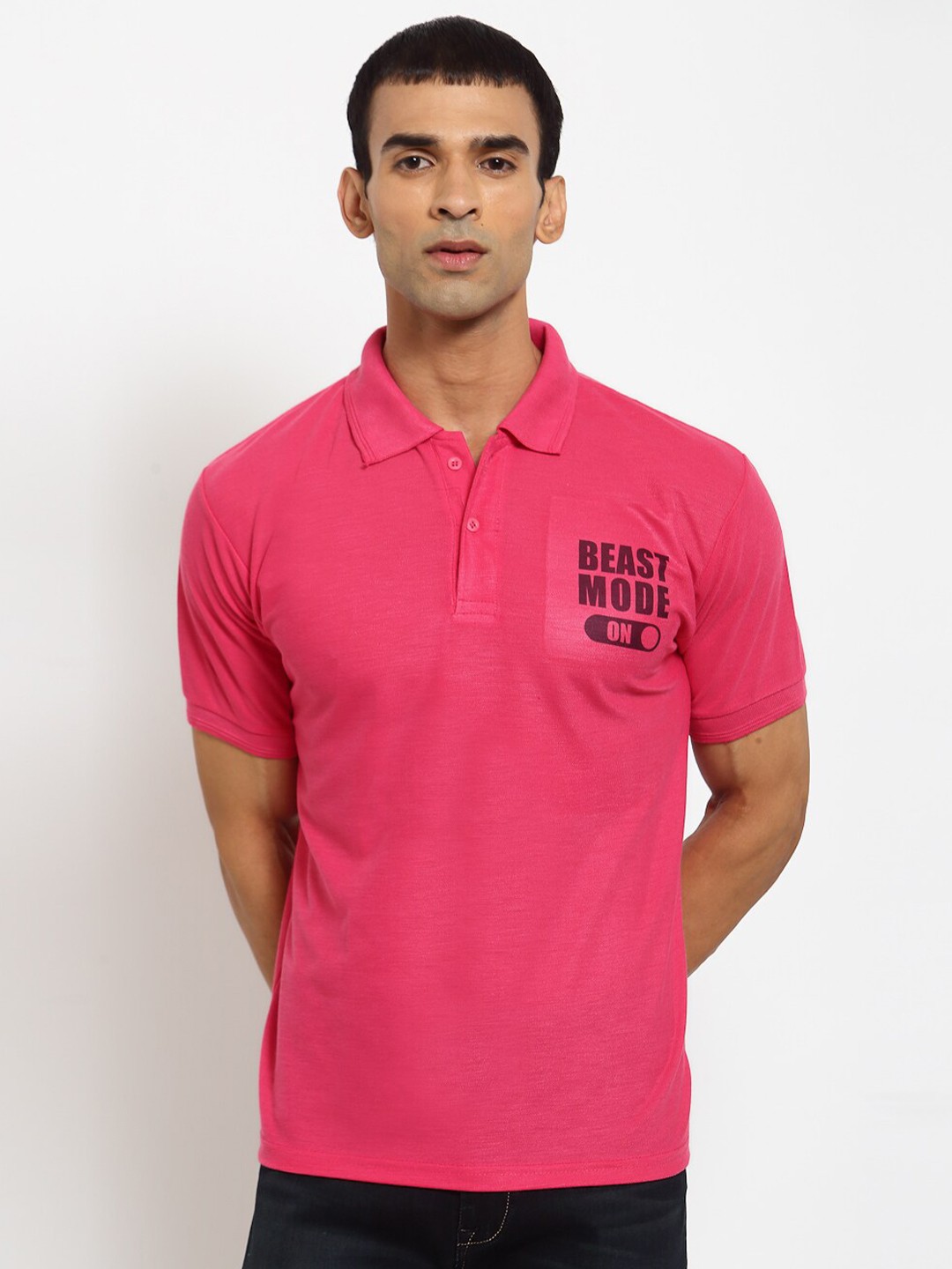 

KLOTTHE Men Pink & Black Printed Polo Collar T-shirt