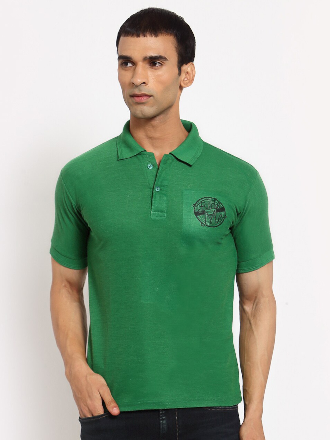 

KLOTTHE Men Green Polo Collar Pockets T-shirt