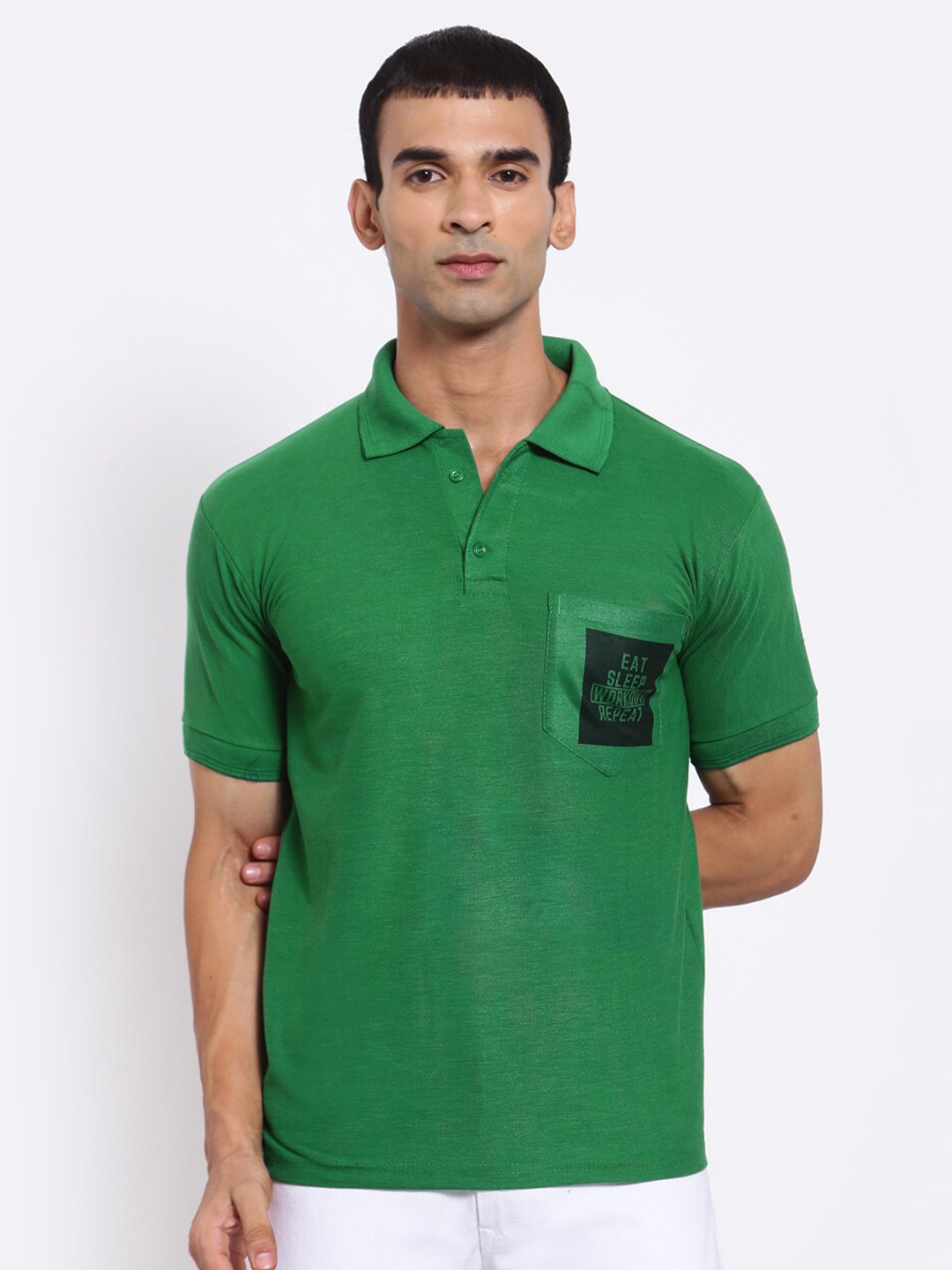 

KLOTTHE Men Green & Navy Solid Blue Polo Collar T-shirt