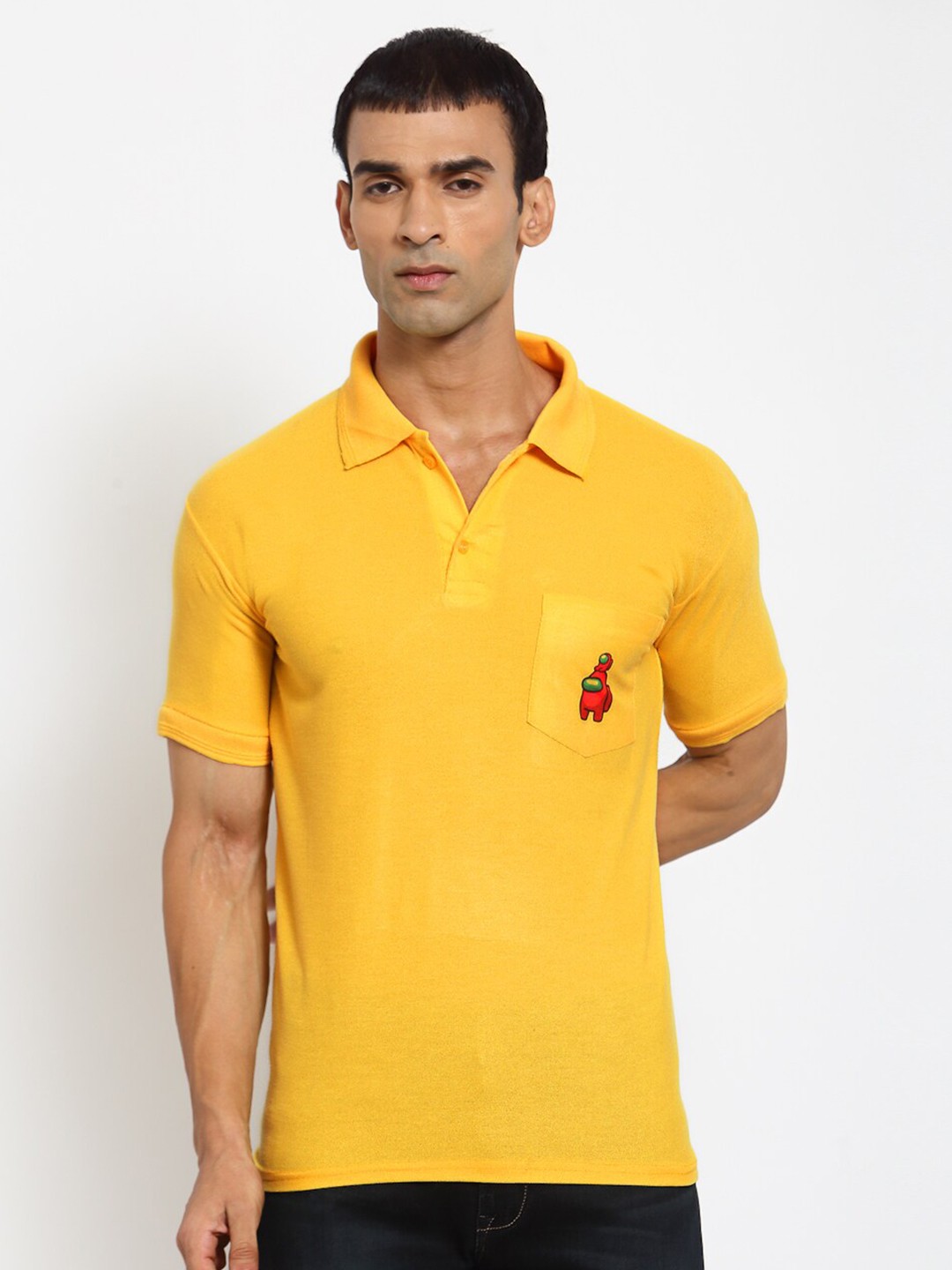 

KLOTTHE Men Yellow & Red Printed Polo Collar T-shirt