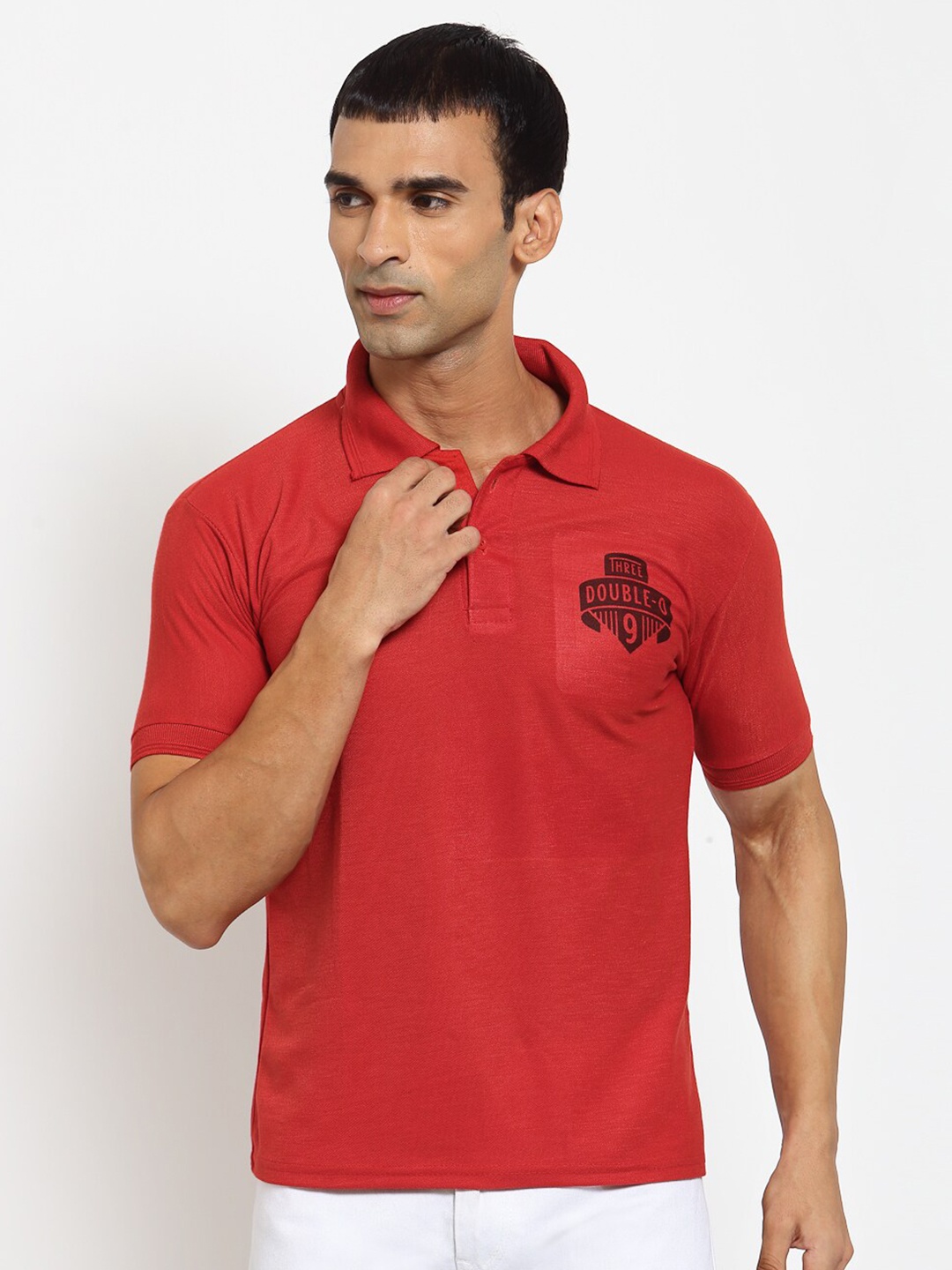 

KLOTTHE Men Red & Black Printed Polo Collar T-Shirt