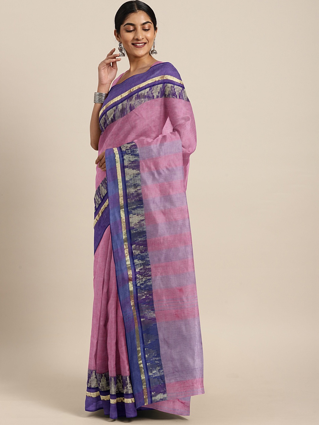 

Kalakari India Purple & Blue Woven Design Silk Cotton Taant Saree