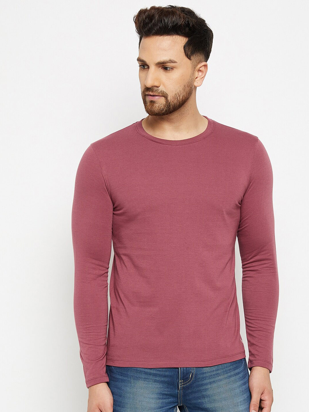 

Plagg Men Mauve Solid Round Neck Cotton T-shirt