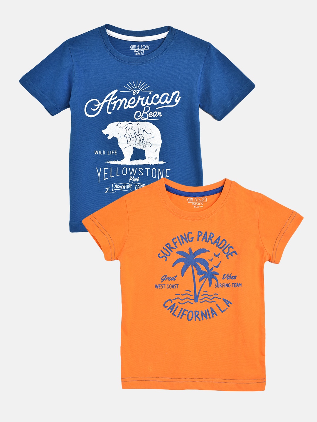 

Gini and Jony Boys Pack of 2 Printed Pure Cotton T-shirts, Blue