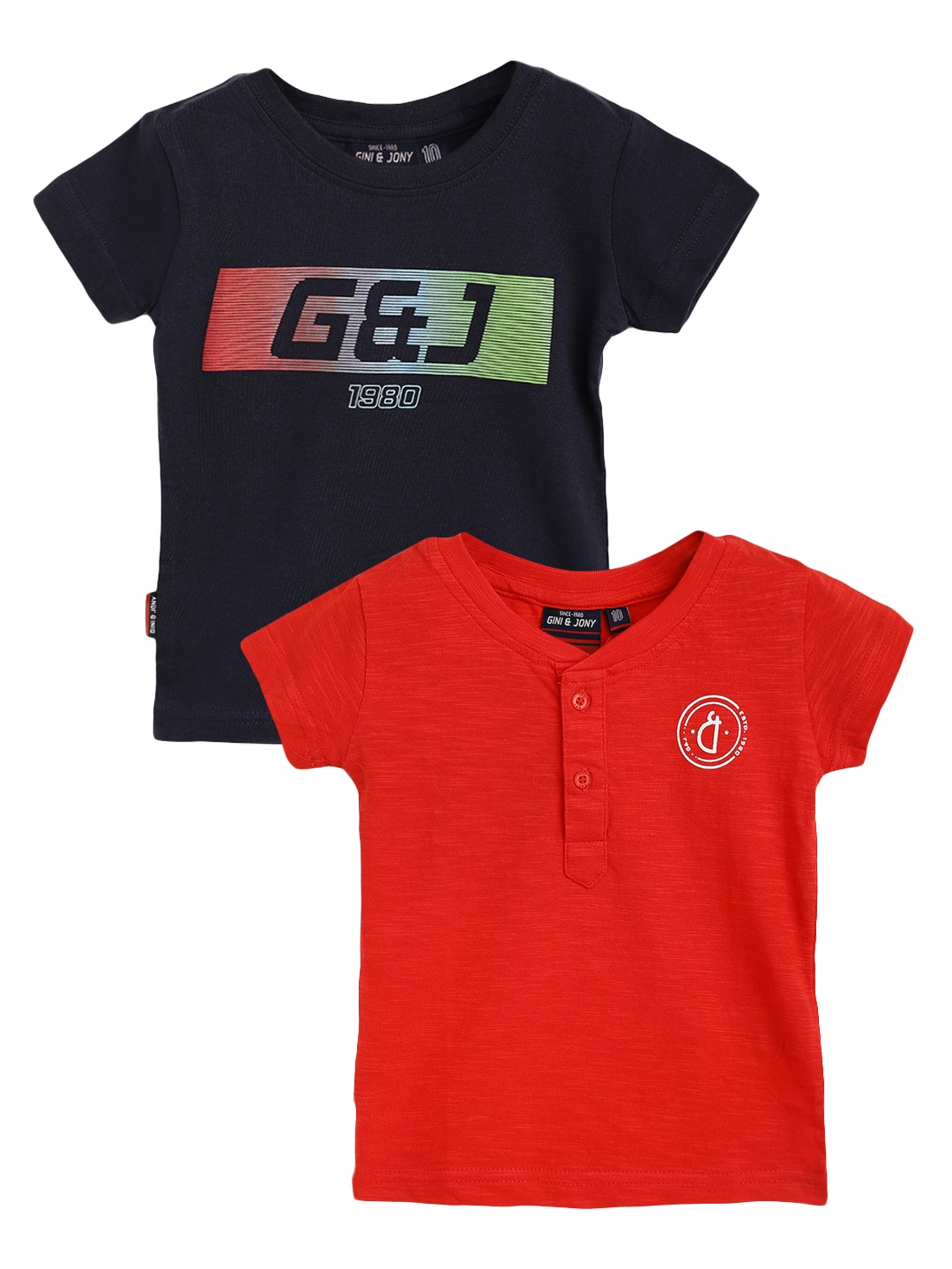 

Gini and Jony Boys Pack of 2 Pure Cotton T-shirts, Red