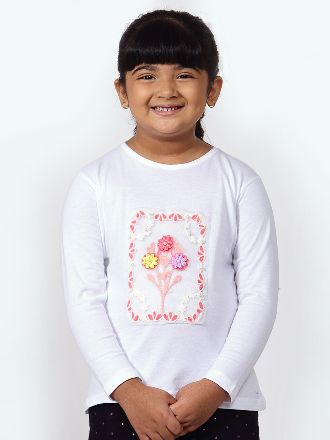 

NYNSH Girls White Printed T-shirt