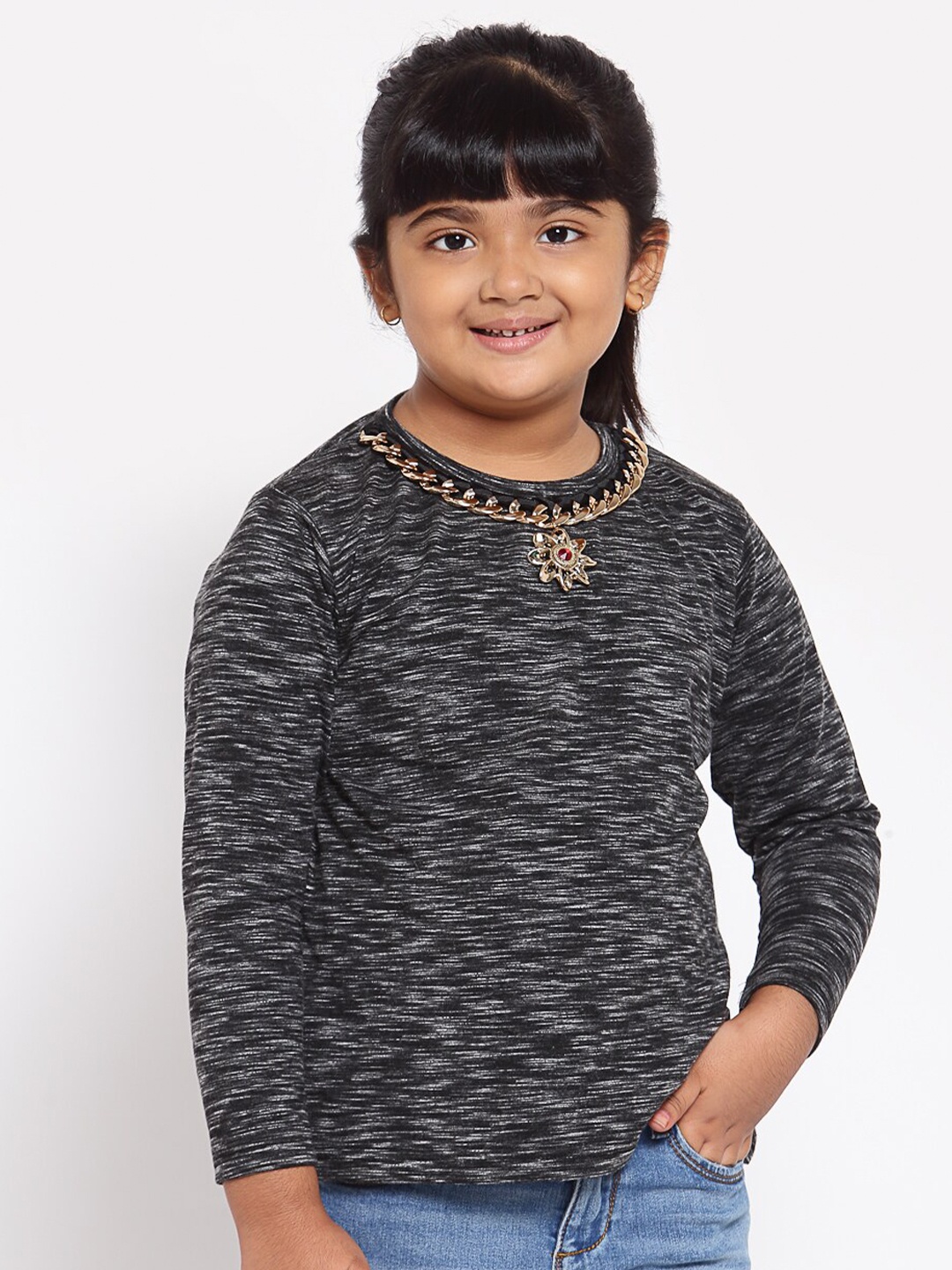 

NYNSH Girls Black Textured T-shirt