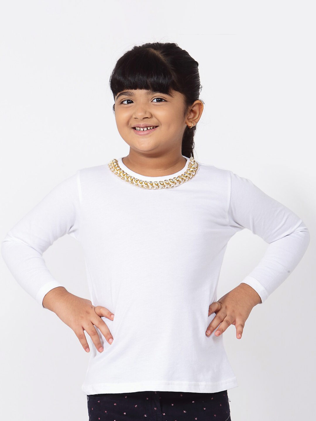 

NYNSH Girls White Cotton Pure Cotton T-shirt