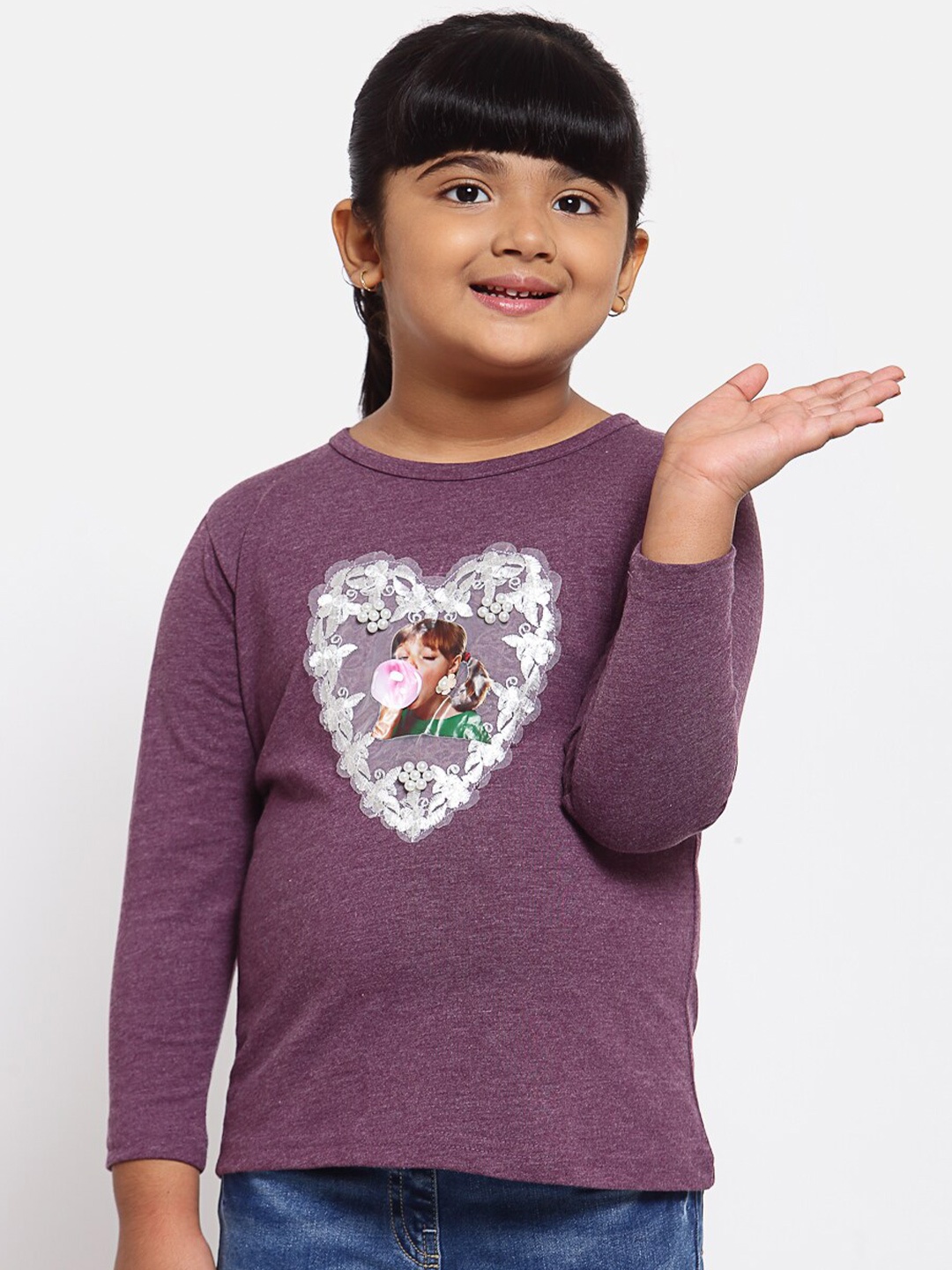 

NYNSH Girls Purple Raw Edge T-shirt