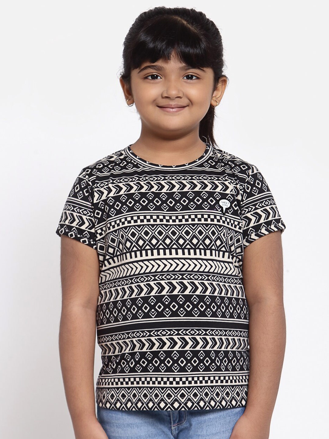 

NYNSH Girls Black Printed T-shirt