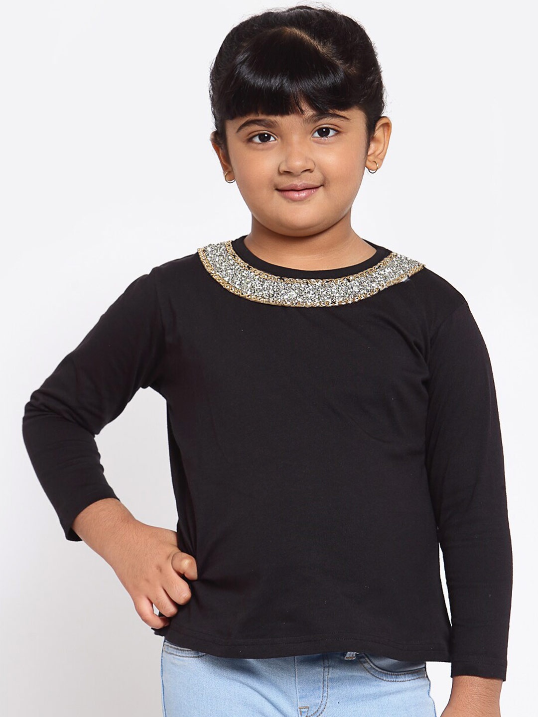 

NYNSH Girls Black Pure Cotton T-shirt