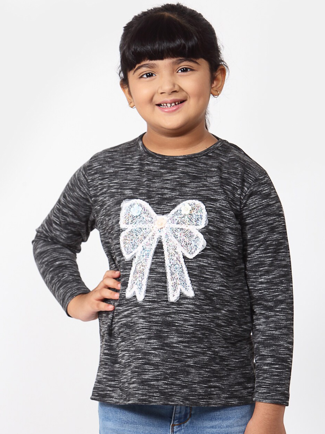 

NYNSH Girls Black Printed Pure Cotton T-shirt