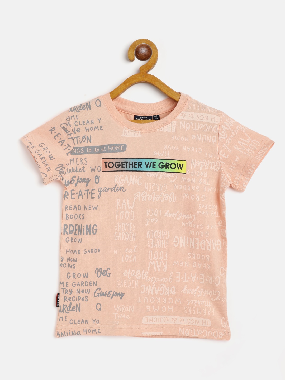 

Gini and Jony Boys Peach-Coloured & Grey Typography Printed T-shirt