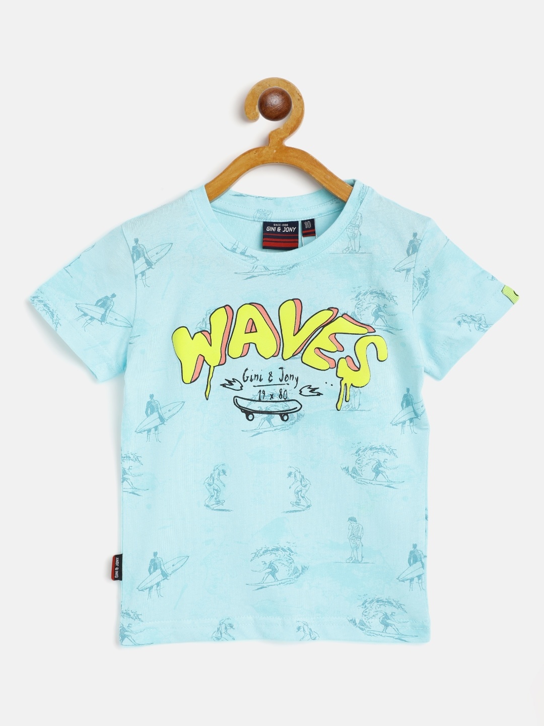 

Gini and Jony Boys Blue & Yellow Pure Cotton Typography Printed T-shirt