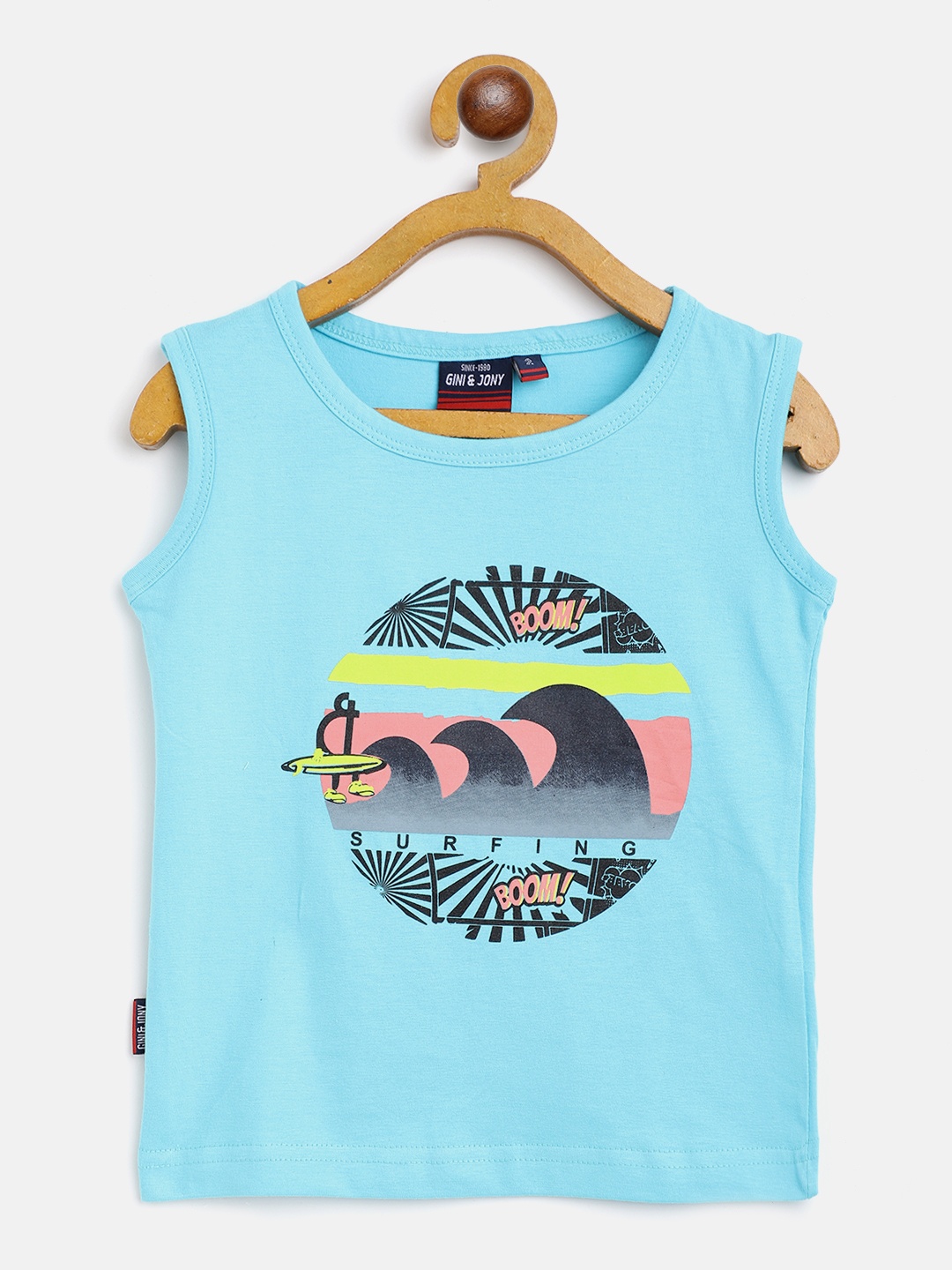 

Gini and Jony Boys Blue Black Pure Cotton Printed Tropical Pure Cotton T-shirt