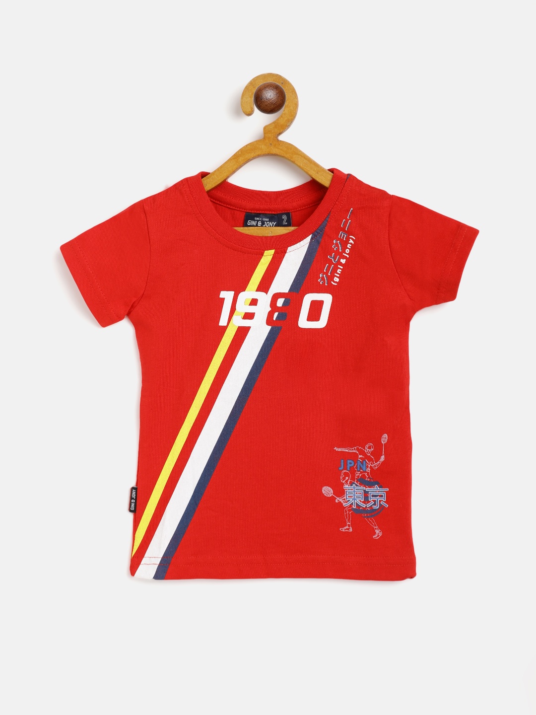 

Gini and Jony Boys Red White Pure Cotton Typography Printed Pure Cotton T-shirt
