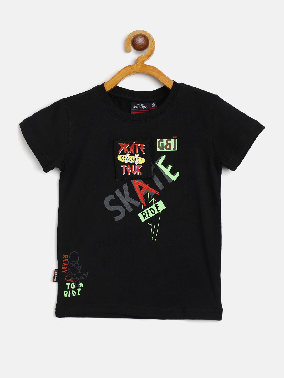 

Gini and Jony Boys Black & Charcoal Grey Typography Printed T-shirt