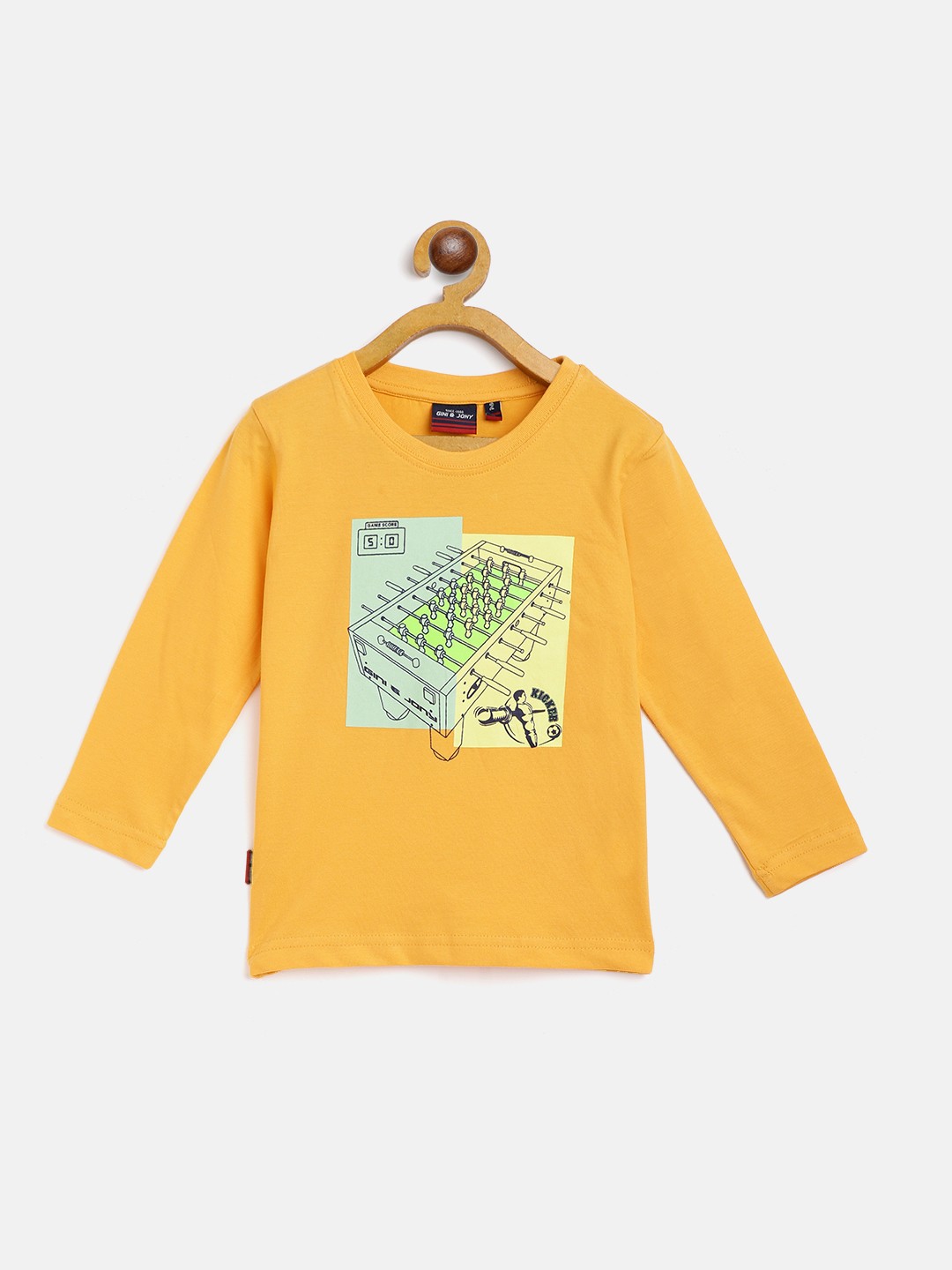 

Gini and Jony Boys Mustard Yellow Pure Cotton Printed Pure Cotton T-shirt