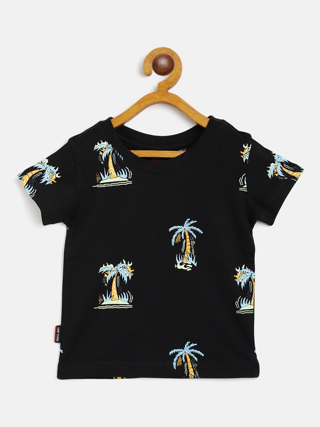 

Gini and Jony Boys Black Blue Tropical Print Pure Cotton T-shirt