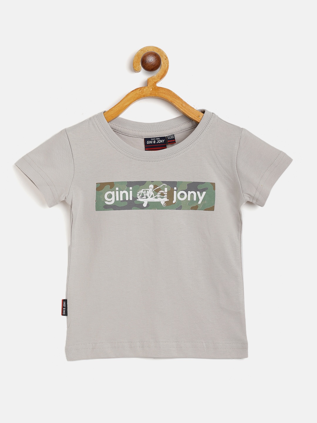 

Gini and Jony Boys Grey Olive Green Brand Logo Pure Cotton T-shirt