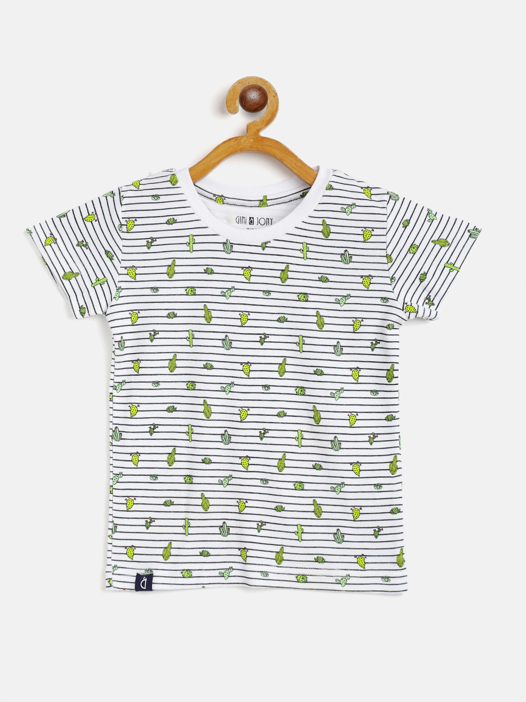 

Gini and Jony Boys White & Green Cotton Cactus Print Striped T-shirt