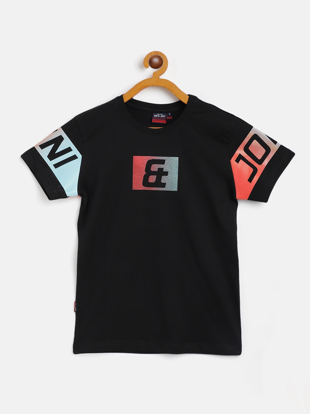 

Gini and Jony Boys Black Pink Brand Logo Print Pure Cotton T-shirt
