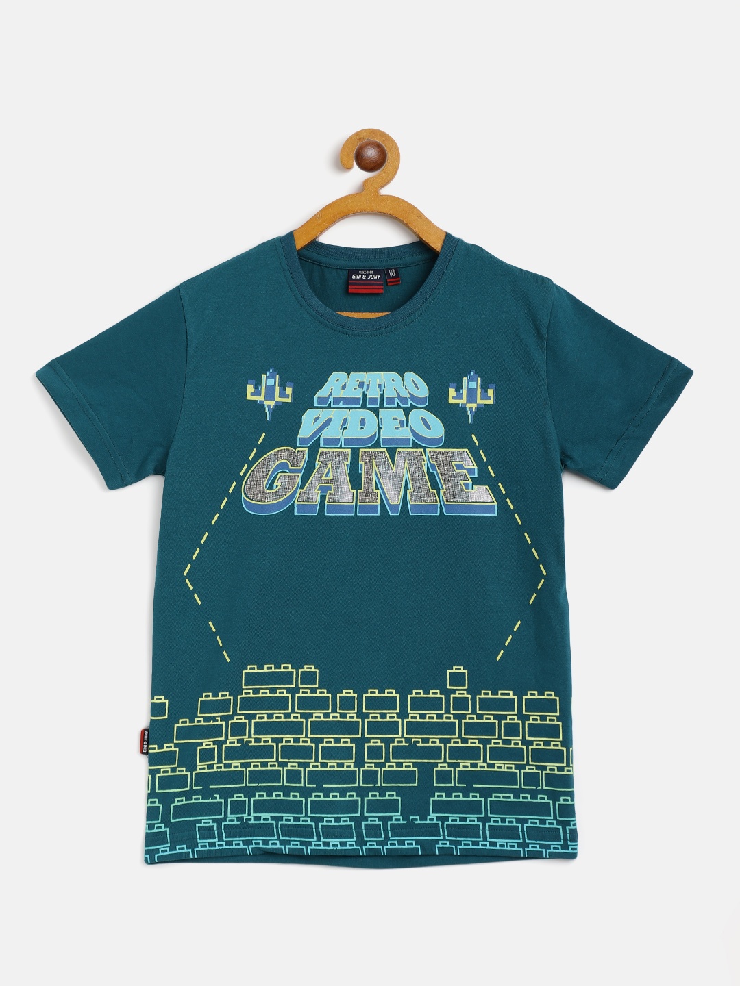 

Gini and Jony Boys Teal Green Cotton Typography Printed T-shirt