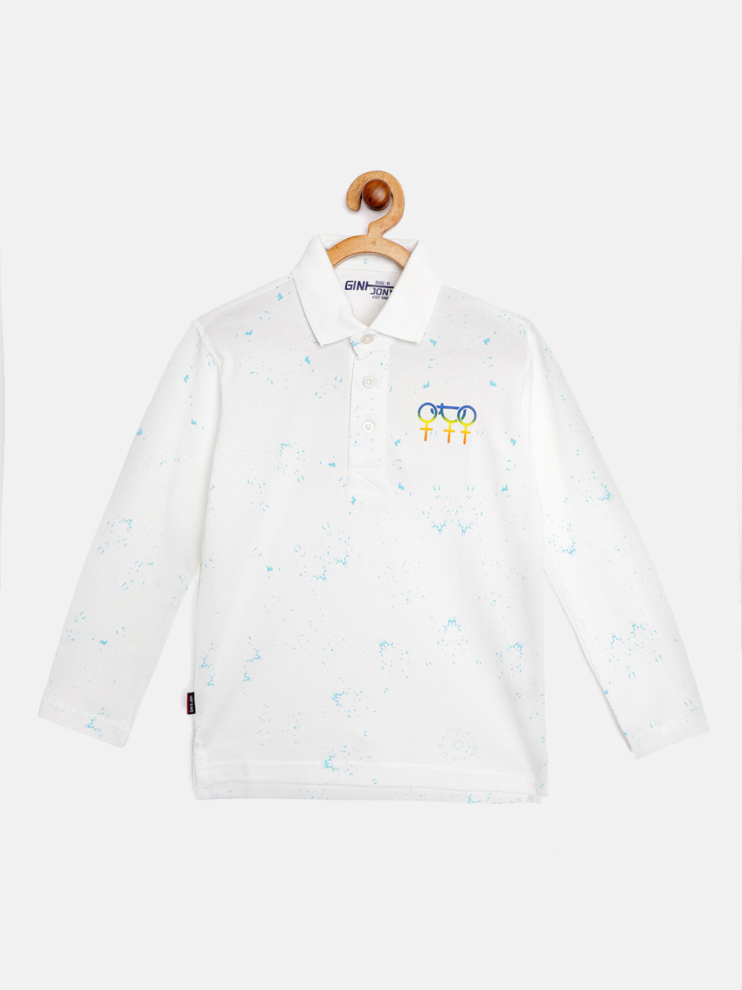 

Gini and Jony Boys White Blue Pure Cotton Printed Polo Collar Pure Cotton T-shirt
