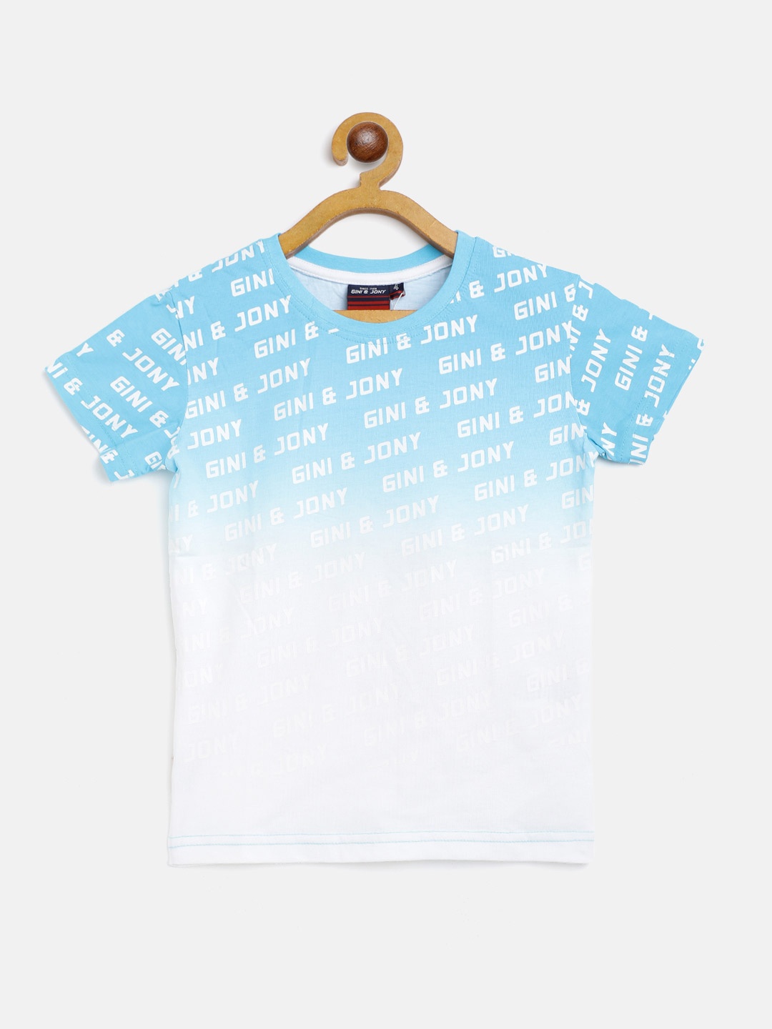 

Gini and Jony Boys Blue White Brand Logo Print Ombre Effect Cotton Pure Cotton T-shirt