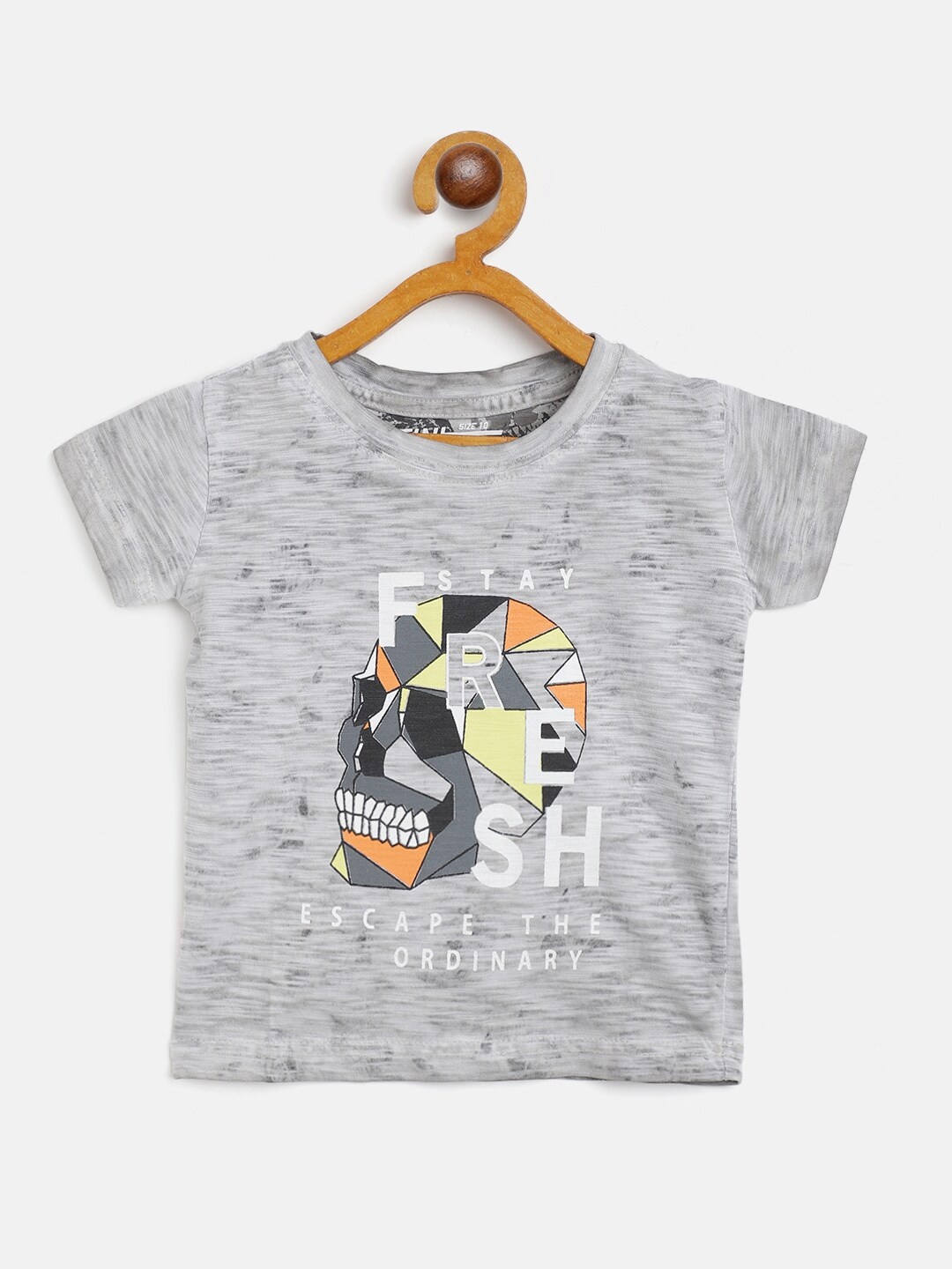

Gini and Jony Boys Grey Melange White Typography Print Cotton Pure Cotton T-shirt
