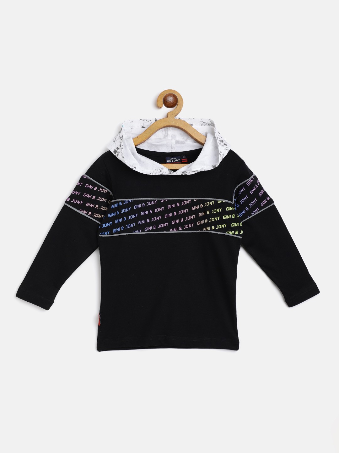 

Gini and Jony Boys Black & White Brand Logo Print Cotton Hooded Sweatshirt
