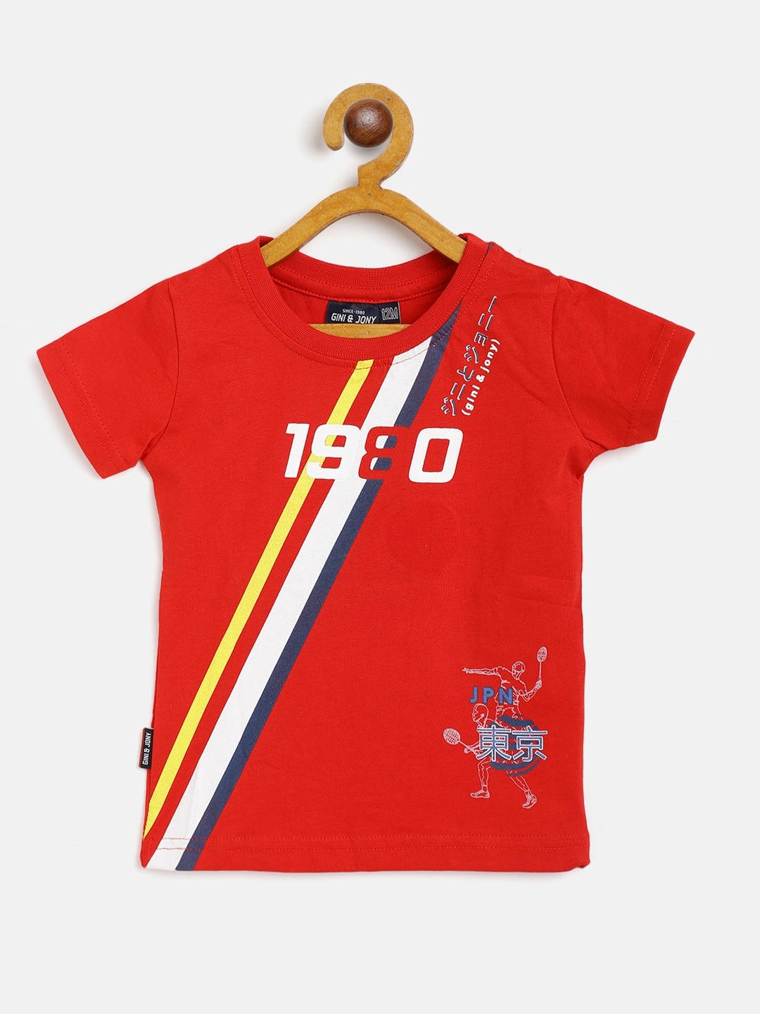 

Gini and Jony Boys Red White Typography Print Cotton Pure Cotton T-shirt